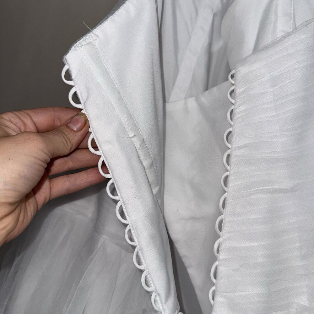 DAVID'S BRIDAL Strapless Tulle Lace Ball Gown White‎ Wedding Dress 18W Beaded - Picture 10 of 16
